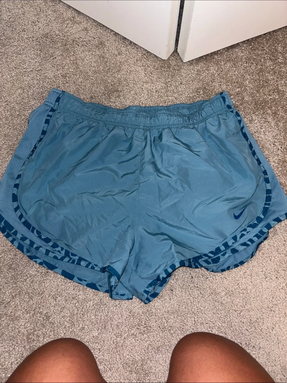Nike Women's Teal Blue Athletic Running Shorts with Contrast Trim